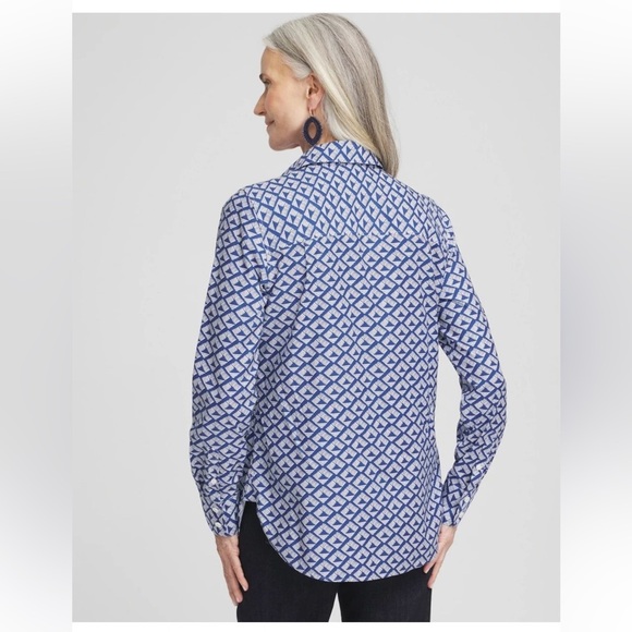 NWT CHICO’S Shirt No Iron Cotton Blue White Diamond Print Sz:16 (Chico’s Sz: 3) - Picture 13 of 13